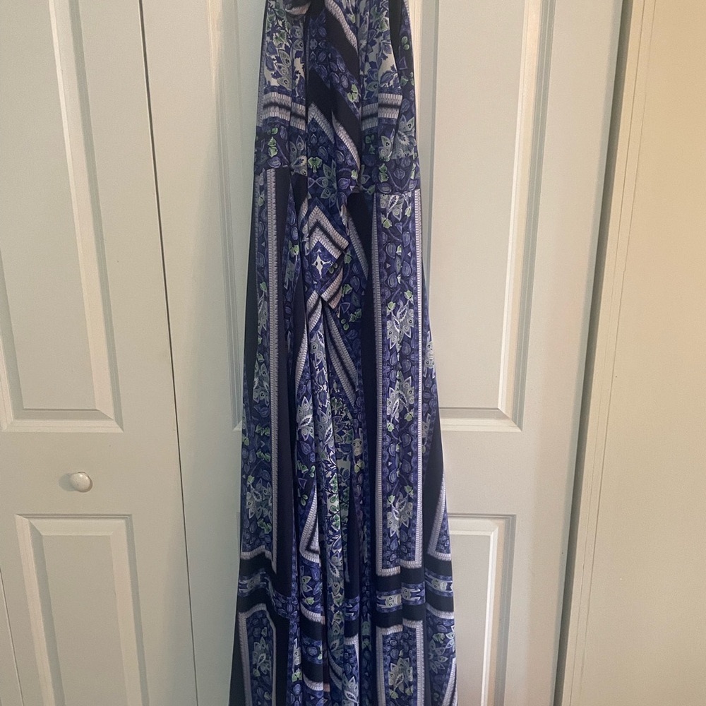 Eliza J Blue and White Halter Sundress Resort Wear Maxi